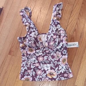 NWT Freshwater Brand  Floral Print Women's Tankini Swim Top ■ Size L
